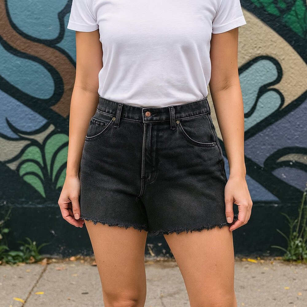 Free People We the Free Black Denim Skirt Raw Hem Button Fly Size 30 - Picture 2 of 12